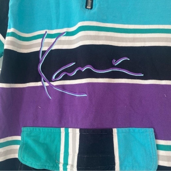 Kani size Large 80s style Surfer Stripe Kangaroo Pocket Cover Up Hooded T Shirt - Picture 2 of 9